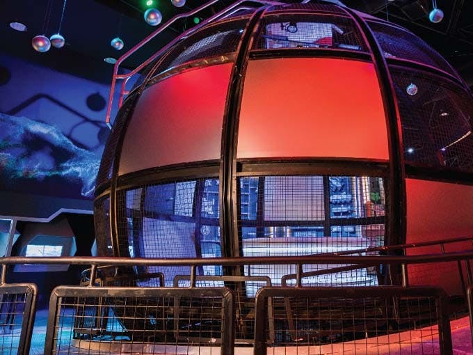 Futuristic spherical structure at Discovery Land, ideal for tech conferences and exhibitions.