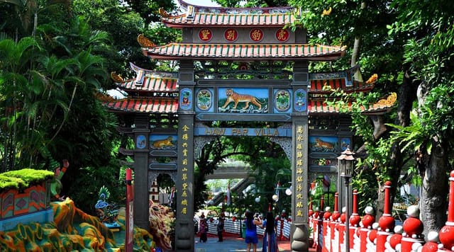 Vibrant entrance gate at The Studio, Haw Par Villa, perfect for outdoor events and gatherings.