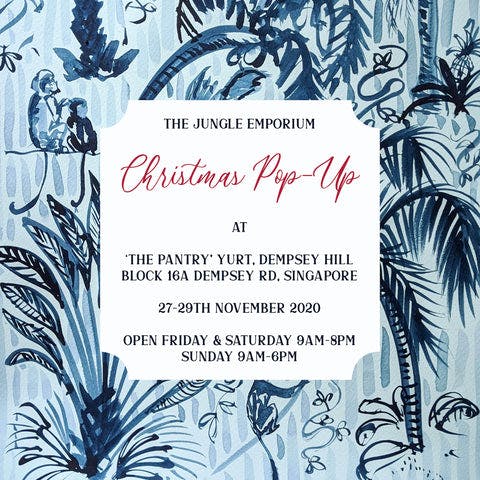 Yurt at COMO Dempsey Christmas pop-up event flyer with vibrant visuals and details.