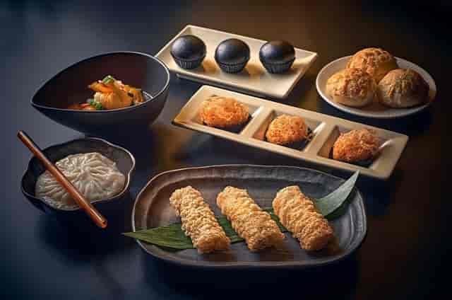 Gourmet dishes at Min Jiang restaurant, perfect for upscale events and formal dinners.