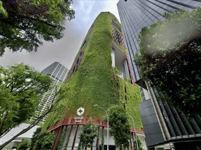 Modern eco-friendly Cypress building at Oasia Hotels, ideal for sustainable events.