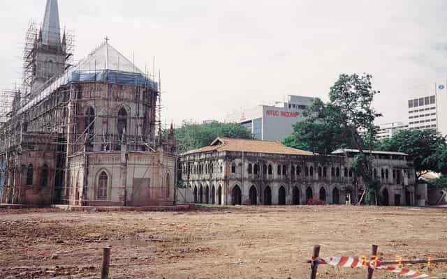 Terracotta venue renovation at CHIJMES, showcasing scaffolding and event planning challenges.