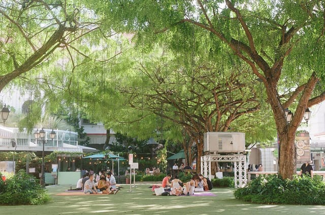 Lush outdoor space at CHIJMES for casual gatherings and networking events.