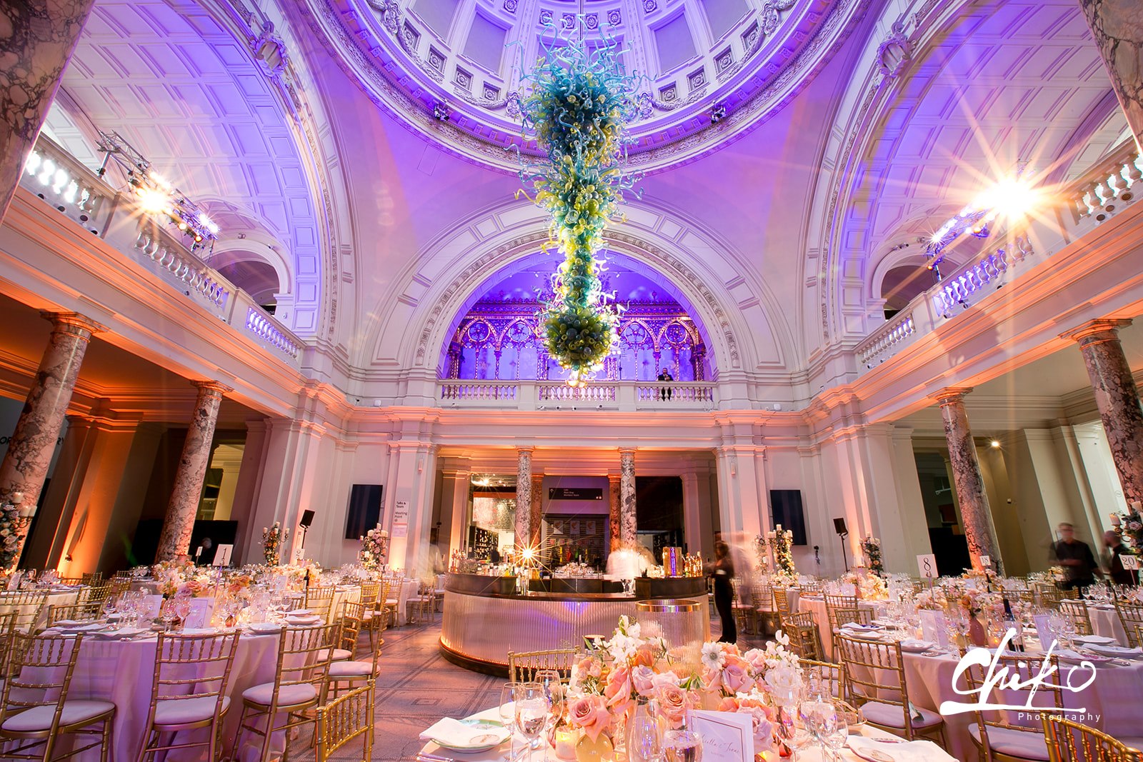 Elegant event space in V&A South Kensington with floral decor, perfect for weddings and galas. - Banner