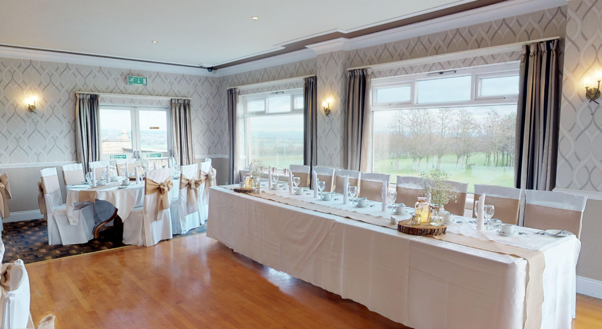 Elegant dining setup at The Manor Golf Club for weddings and corporate events. - Banner