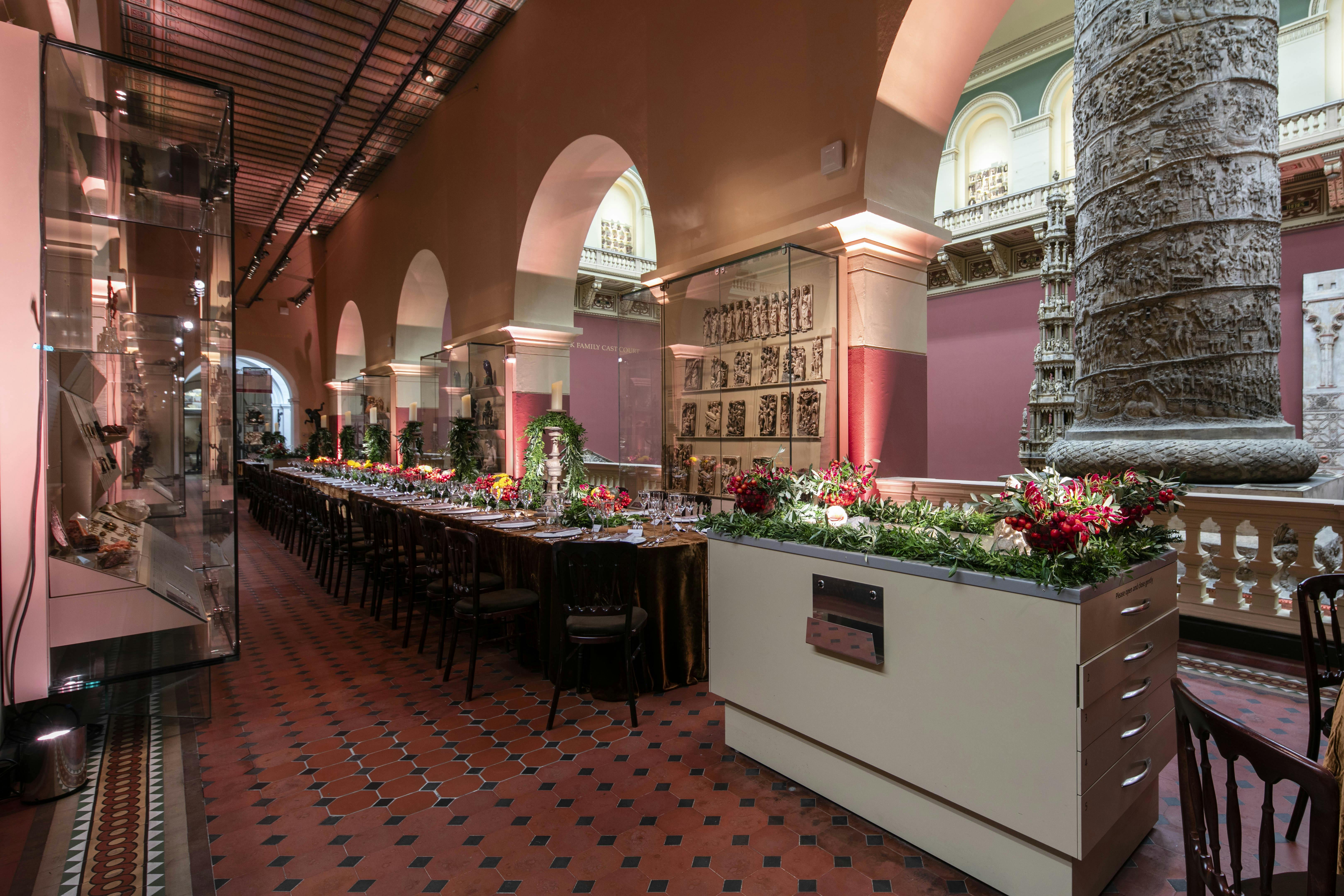 Elegant dining setup in Gilbert Bayes Gallery for upscale events and corporate gatherings.