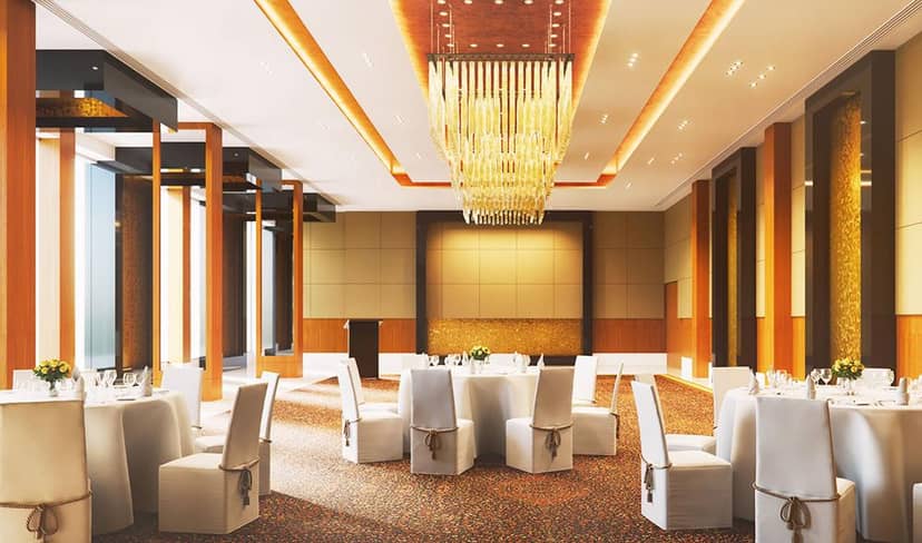 Elegant banquet hall in The Oberoi, New Delhi, perfect for corporate events and gatherings.