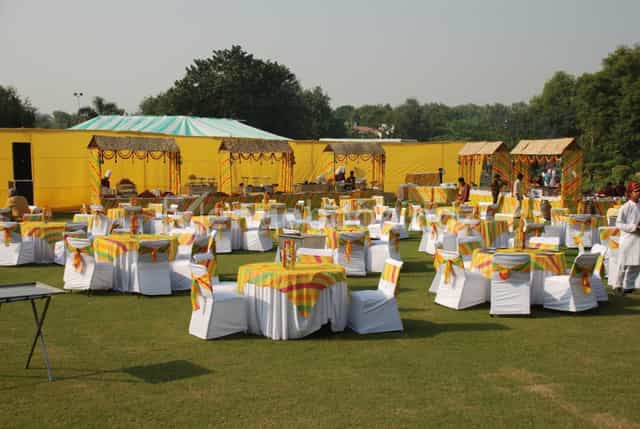 Vibrant outdoor event space at The LaLiT Mangar, perfect for weddings and celebrations.