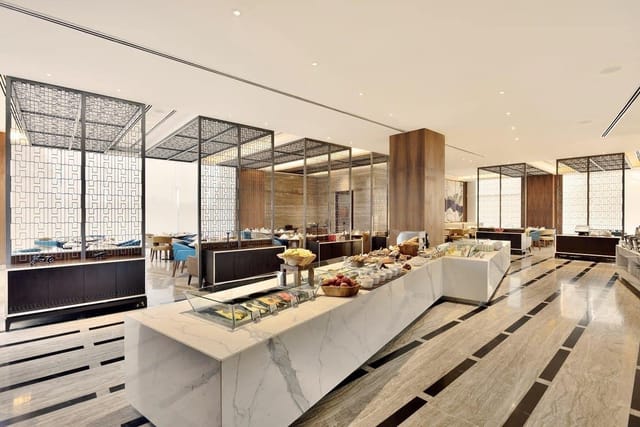 Sophisticated buffet setup in Radisson Blu Hotel, ideal for upscale events and receptions.