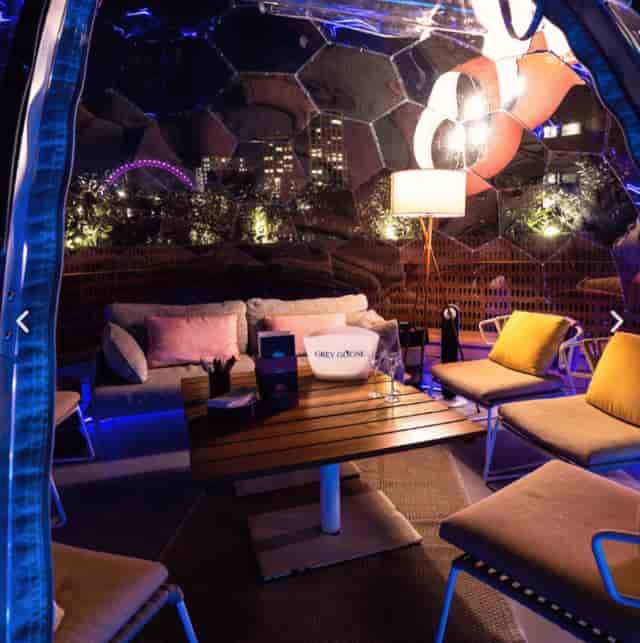 Modern lounge Party Pods at Circe's for upscale private events and networking.