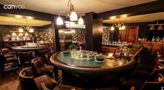 Sophisticated event space with stylish bar for networking and cocktail receptions.