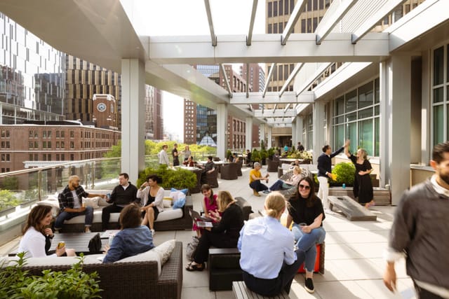 Vibrant rooftop terrace in Cambridge for networking and social events.