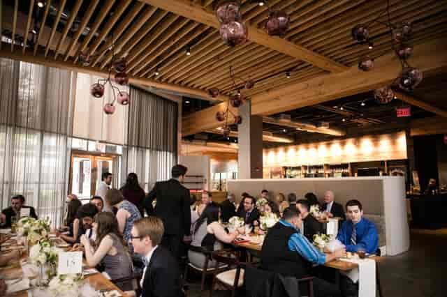 Elegant dining room at Catalyst Restaurant, perfect for networking events and celebrations.