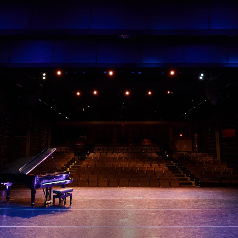 Boston Conservatory Theater stage with grand piano, ideal for concerts and performances.