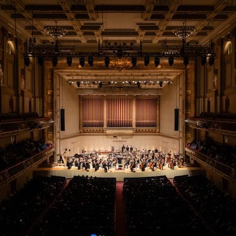 Boston Conservatory Theater concert hall set for orchestra performance, ideal for gala events.