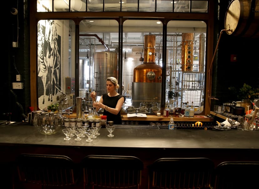 Stylish bar setup at Bully Boy Distillers for private events and networking.