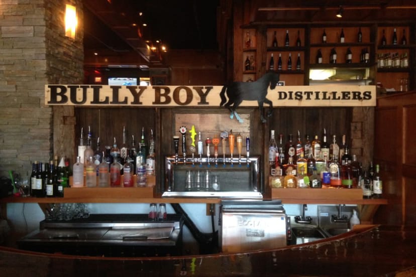 Cocktail bar at Bully Boy Distillers, featuring diverse spirits for events and receptions.