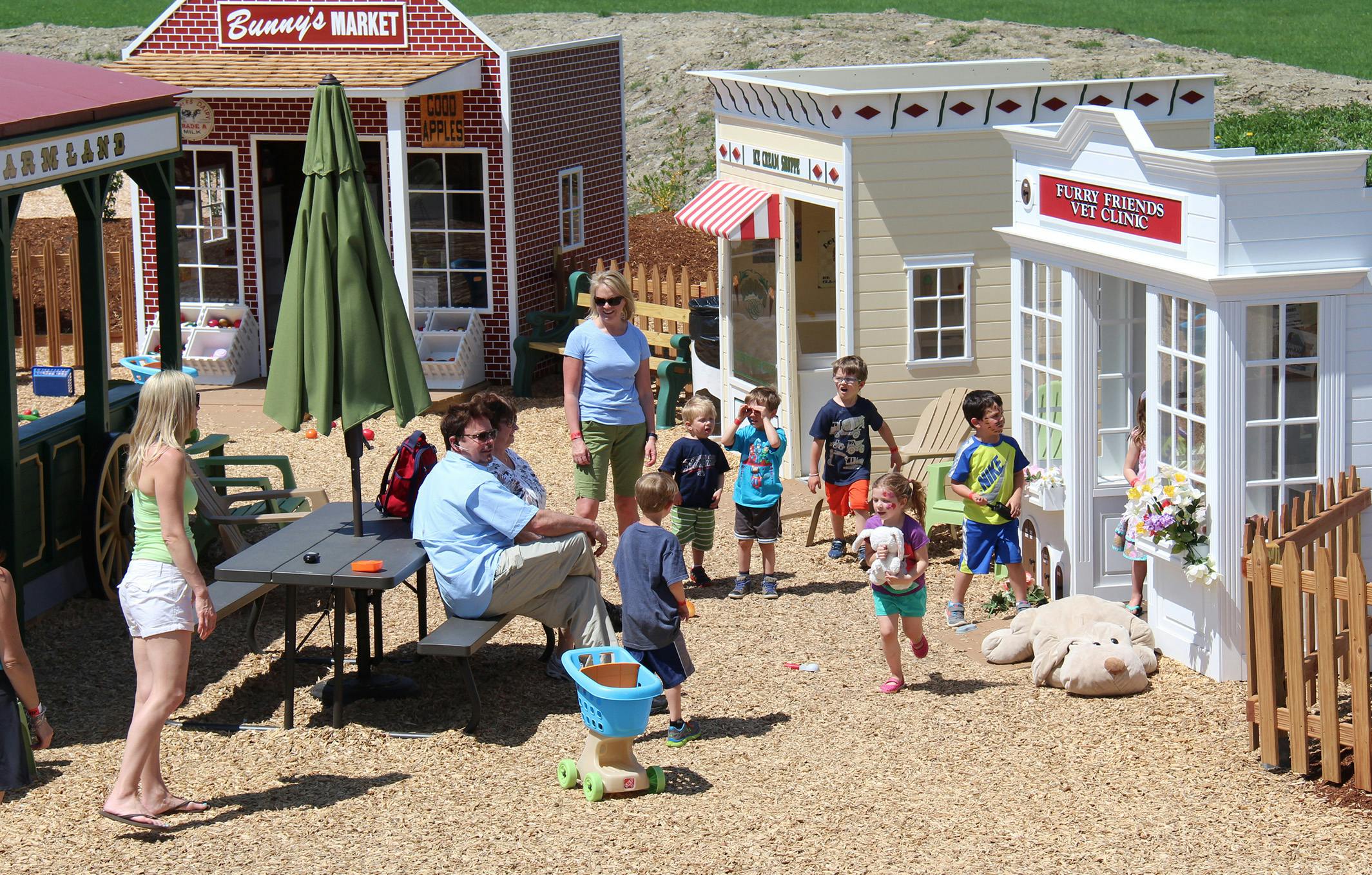 Group outings at Davis Farmland with vibrant play area for family-friendly events.