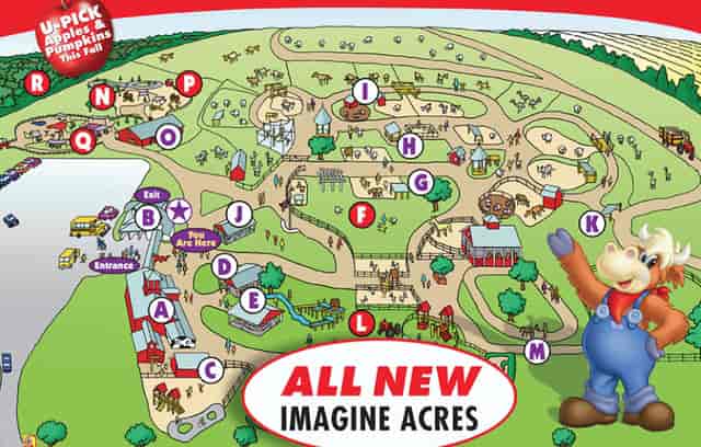 Map of Imagine Acres at Davis Farmland for events, featuring activity zones and dining.