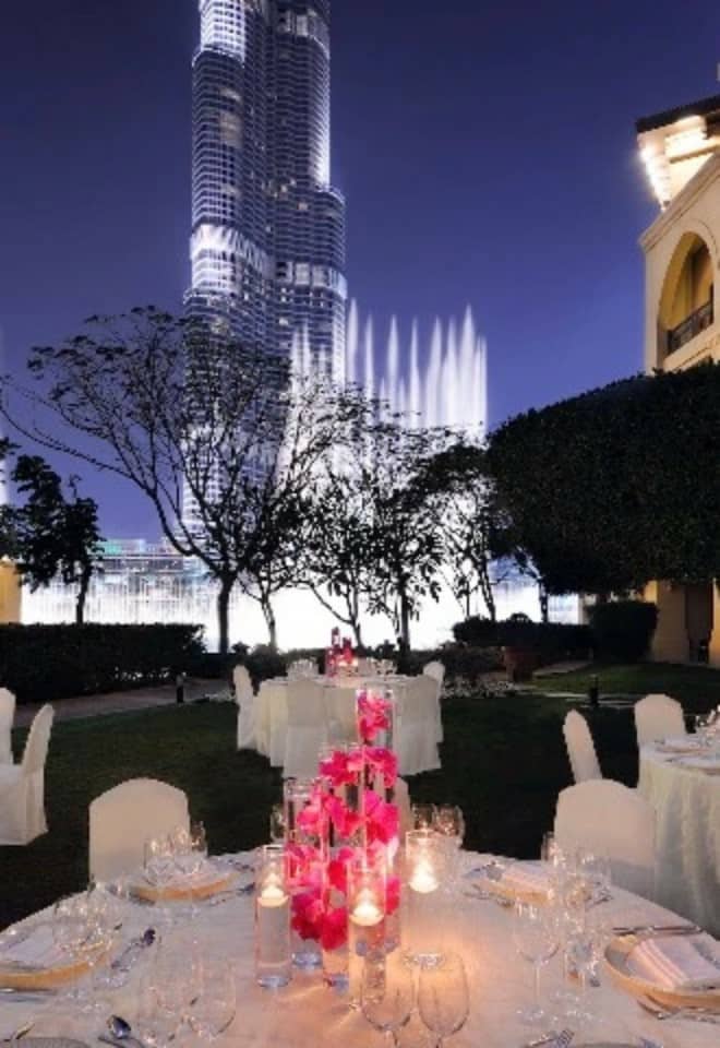 Elegant outdoor dining setup at Royale Ballroom, Palace Hotel for corporate events.