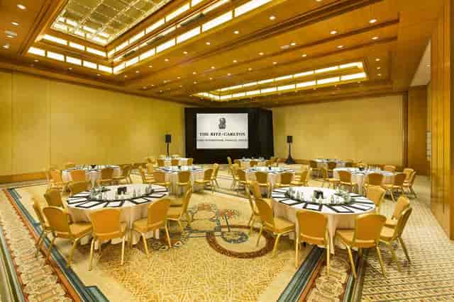 Elegant ballroom at The Ritz-Carlton Dubai for corporate meetings and banquets.