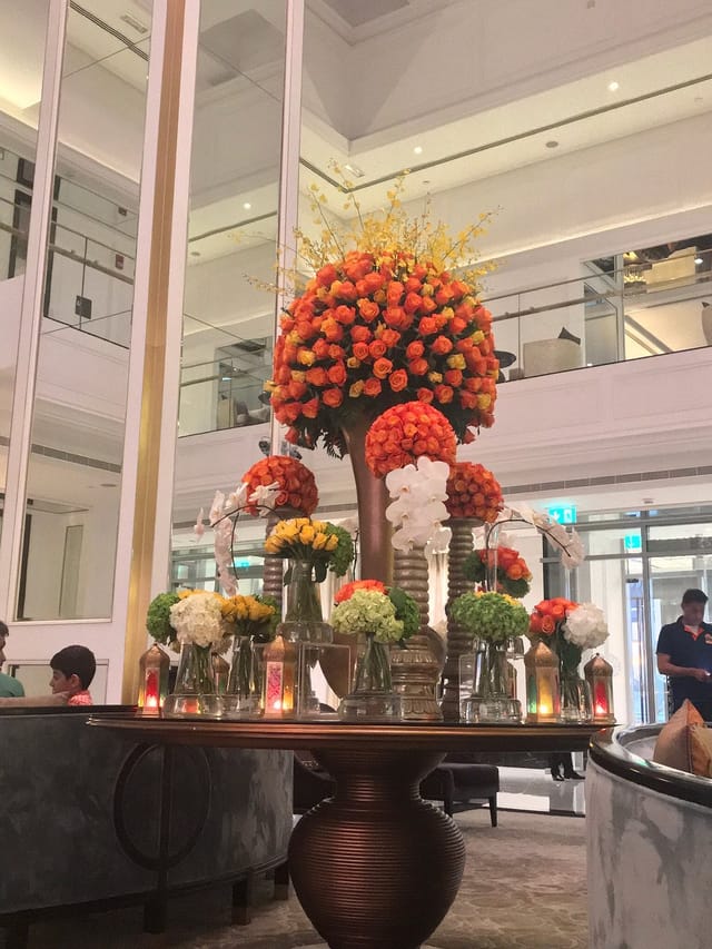 Floral centerpiece in Opera Ballroom, Taj Dubai for upscale events and celebrations.