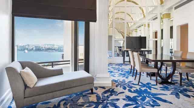 Sophisticated meeting room with waterfront view at Radisson Blu, ideal for corporate events.