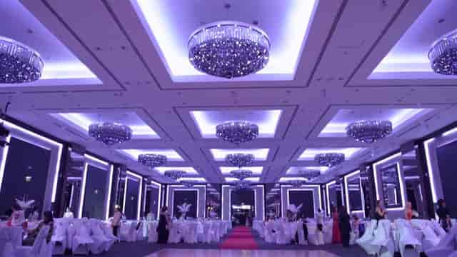 Elegant ballroom with chandeliers, ideal for weddings and formal events in Dubai.