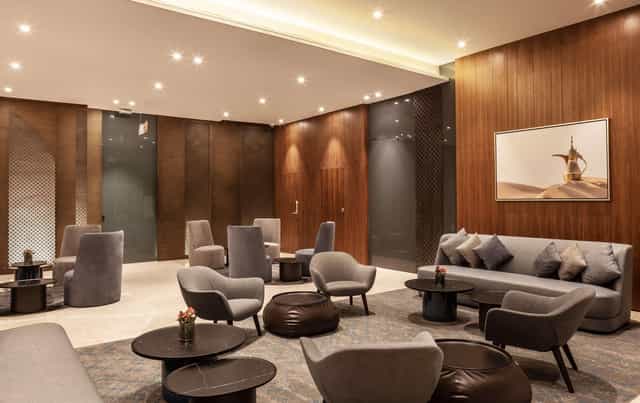 Banquet hall lounge at DoubleTree Dubai, ideal for networking and conferences.