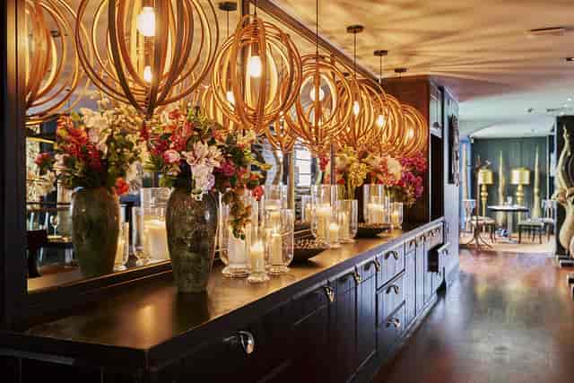 Private dining space in Chaophraya Leeds with elegant lighting for upscale events.