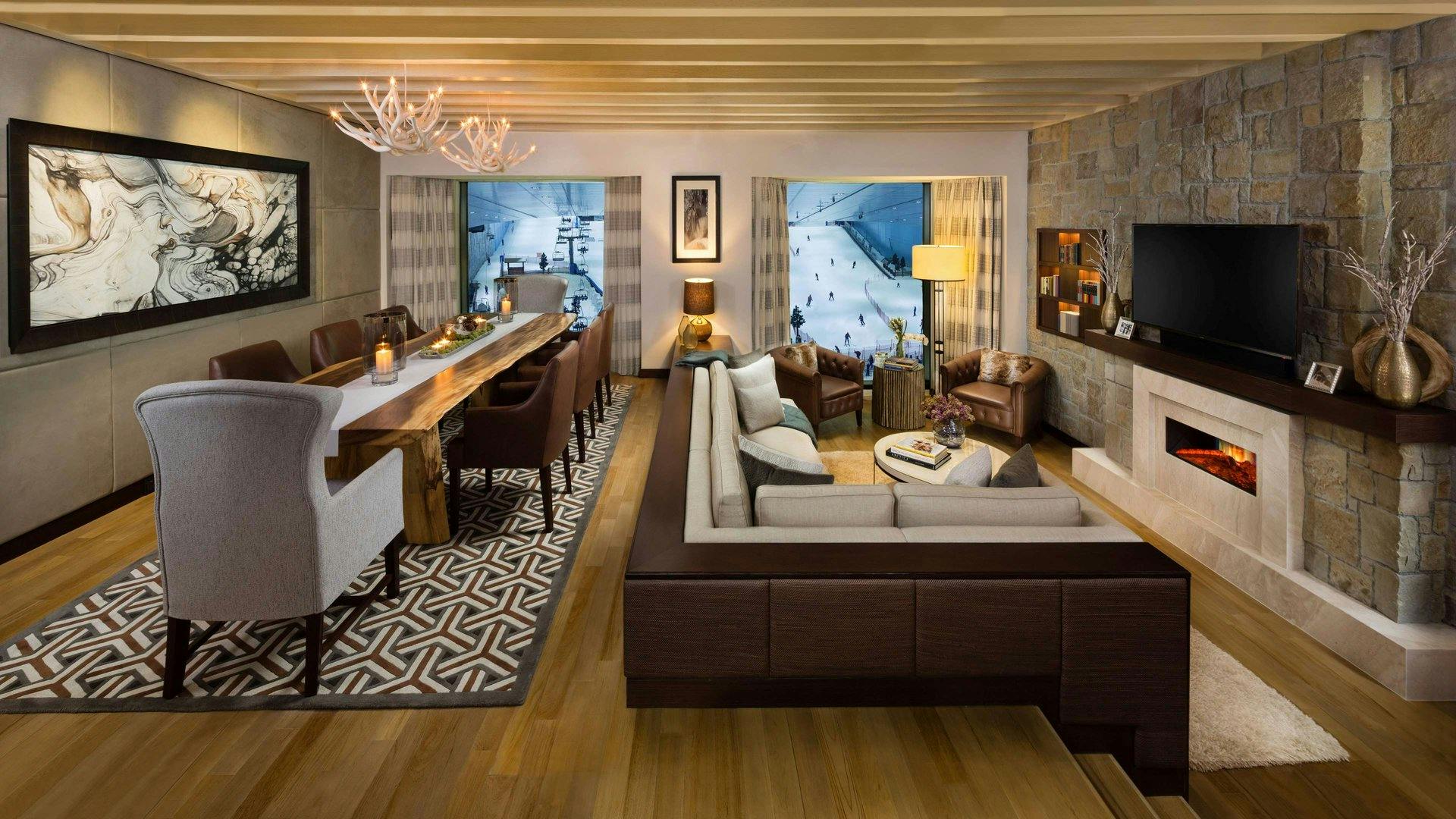 Aspen Ski Chalet meeting space with modern decor for corporate retreats and networking events.