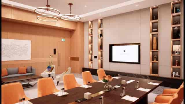 Modern meeting room with warm wood accents for corporate events at Address Hotels.