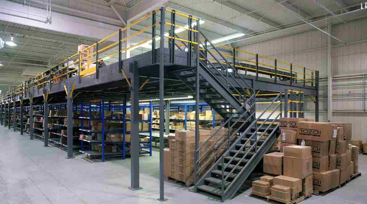Mezzanine in Warehouse Four with multi-level storage for efficient event logistics.