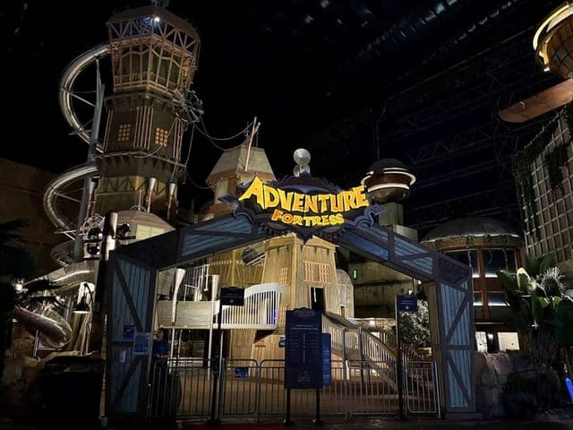 Private party area at IMG Worlds of Adventure with vibrant slides for team-building events.
