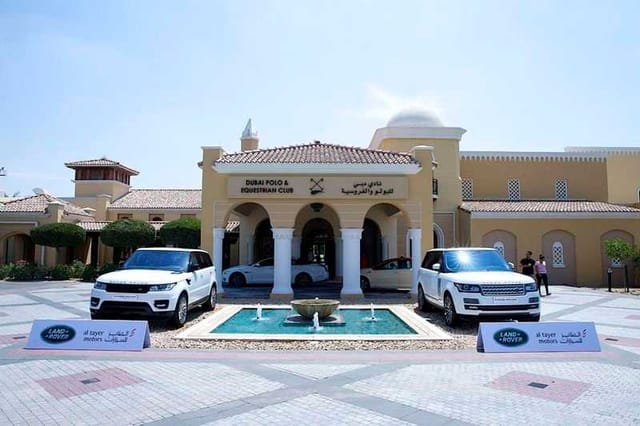 Palermo Terrace, Dubai: elegant venue for corporate events with luxury vehicles.