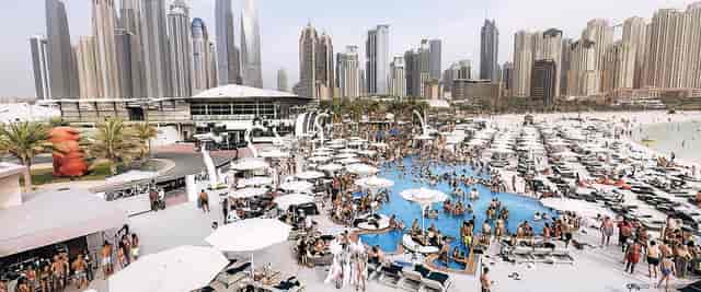 Vibrant poolside restaurant venue for summer parties and corporate retreats.