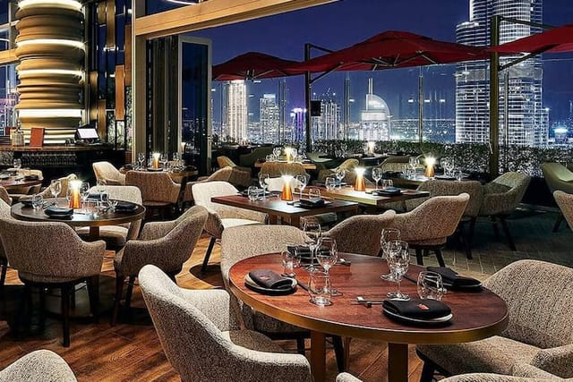 Elegant CÉ LA VI Dubai restaurant with panoramic city views for upscale events.