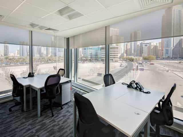 Modern office space at Press Lounge, Expo Centre Sharjah, ideal for corporate events.