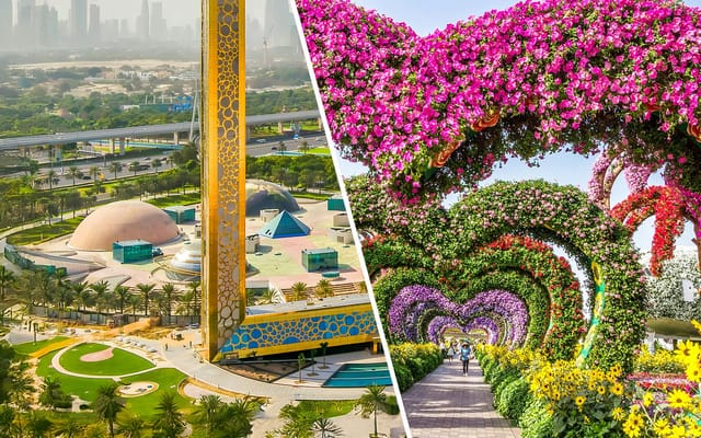 Sponsorship event at Dubai Frame with modern architecture and floral displays.