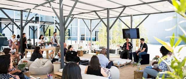 Outdoor meeting space at The Yard, Alserkal Avenue, ideal for panel discussions and gatherings.