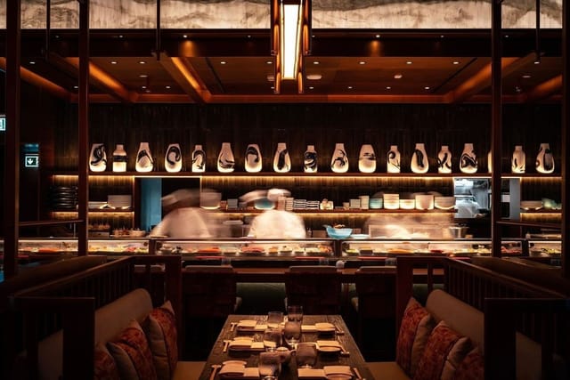 Sushi bar at Nobu Dubai, elegant decor for upscale corporate events and private celebrations.