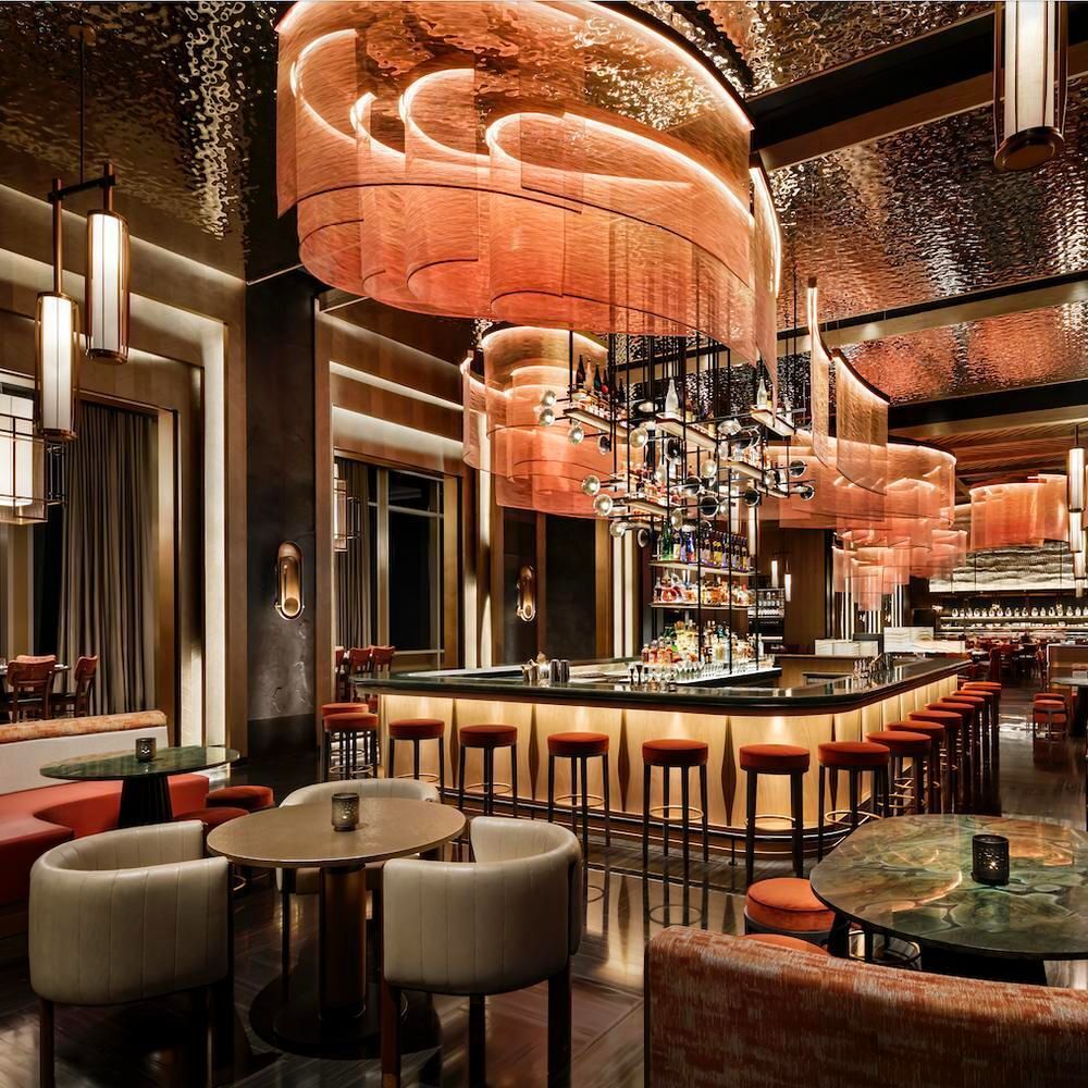 Upscale Nobu Dubai restaurant with elegant lighting, ideal for events and receptions.