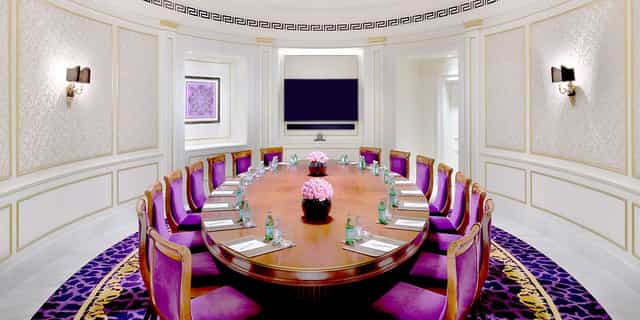Business Centre boardroom in Palazzo Versace Dubai, luxury meeting space for conferences.