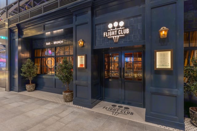 Stylish Flight Club Edinburgh venue with dark blue exterior, ideal for corporate events.