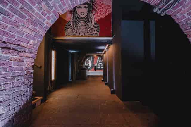Urban venue, industrial chic, event space, street art