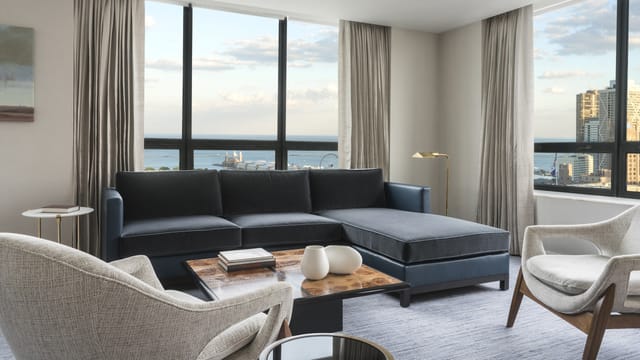Modern lounge area in The Ritz-Carlton, Chicago for networking events and meetings.
