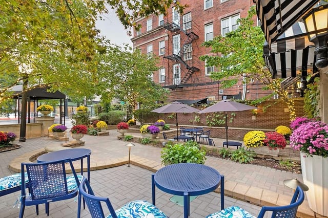 Garden Terrace at Loews Chicago Hotel, vibrant flowers, outdoor event space for gatherings.