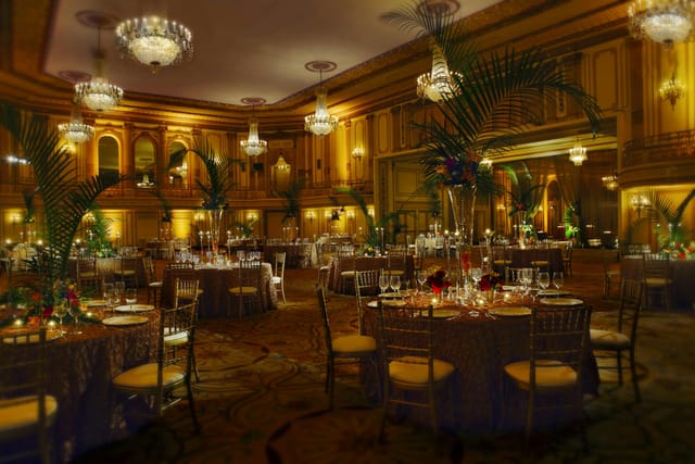 Elegant ballroom at Palmer House Hilton, perfect for weddings and galas with fine decor.