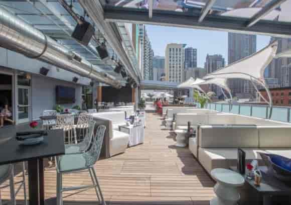 Rooftop Lounge at The Godfrey Hotel Chicago, stylish venue for upscale cocktail receptions.