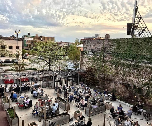 Outdoor event space at City Winery Chicago with seating for networking and gatherings.